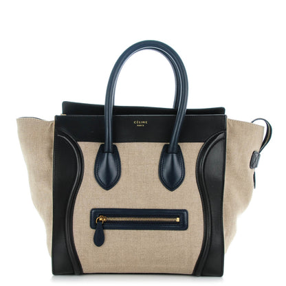 Celine Linen Smooth Calfskin Mini Bi-Color Luggage Natural Black 1 of 10