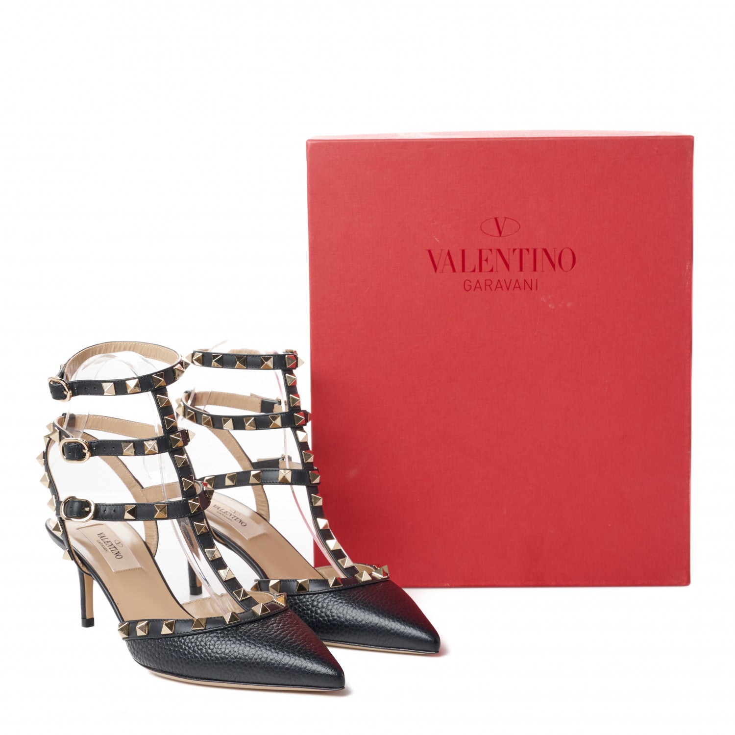 Valentino Garavani Pebbled Calfskin Rockstud Ankle Strap 65mm Pumps 37 Black 9 of 9