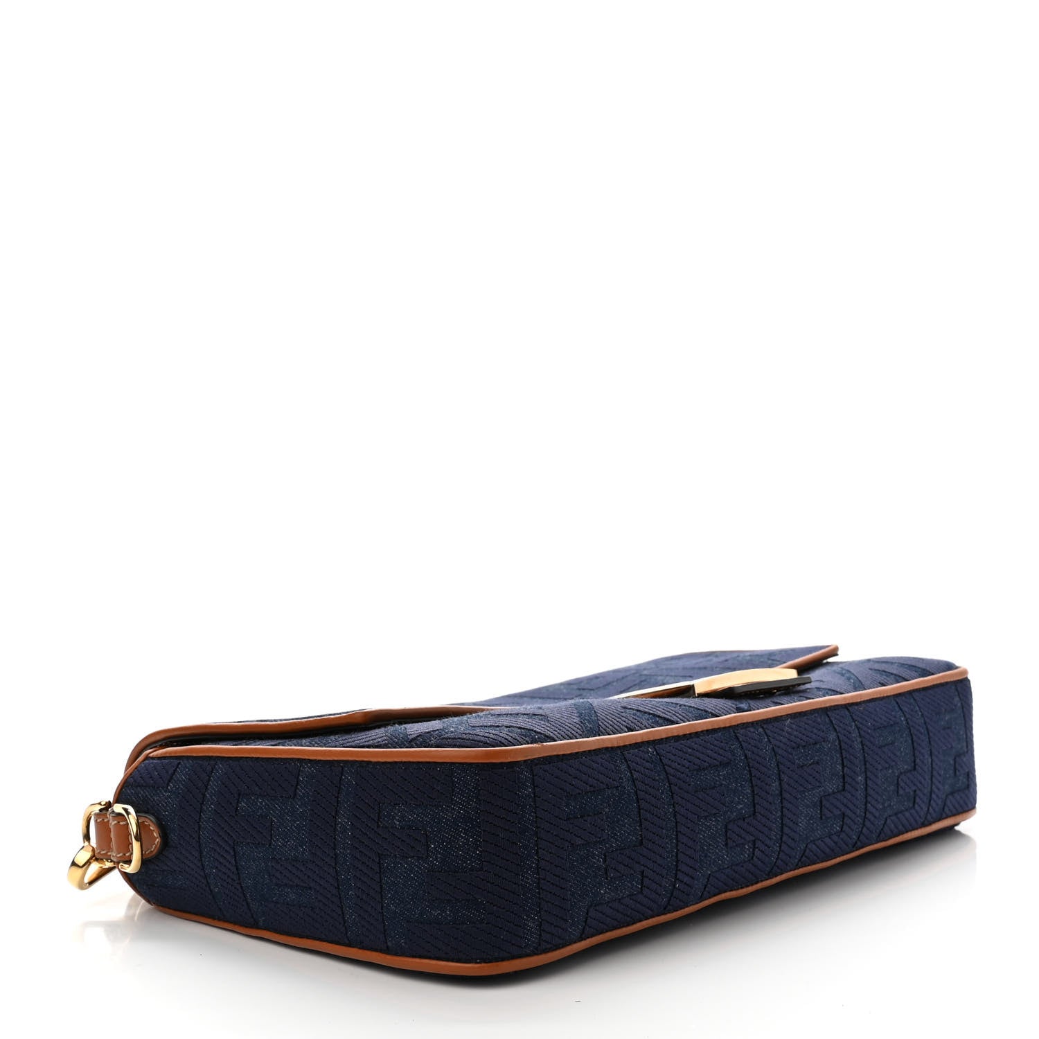 Fendi Denim Vitello King FF Embroidered Large Baguette Blue Cuoio 4 of 11