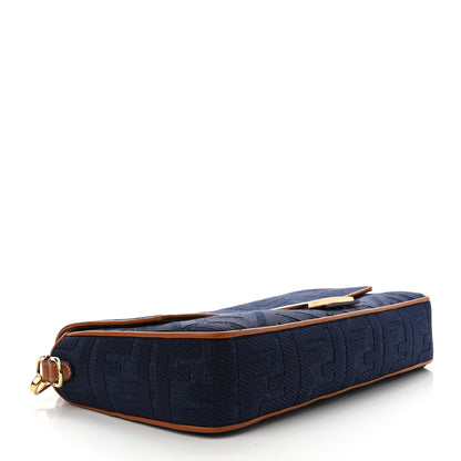 Fendi Denim Vitello King FF Embroidered Large Baguette Blue Cuoio 4 of 11