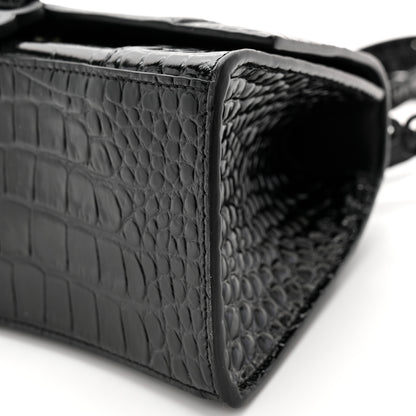 Balenciaga Shiny Calfskin Monochrome Crocodile Embossed Small Hourglass Top Handle Bag Black 10 of 11