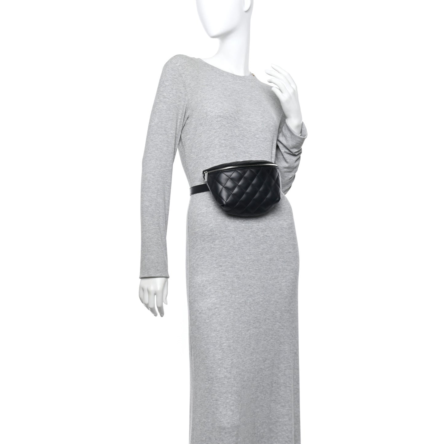 Lambskin Quilted Waist Belt Bag Black
