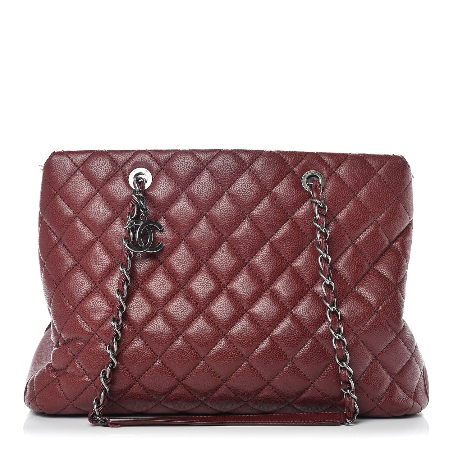 Caviar Quilted City Shopping Tote Dark Red