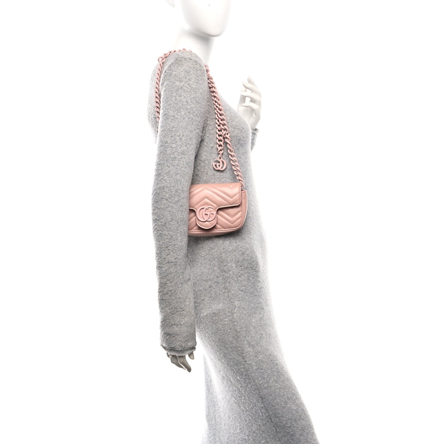 Gucci Calfskin Matelasse Monochrome GG Marmont Chain Belt Bag Perfect Pink 2 of 10
