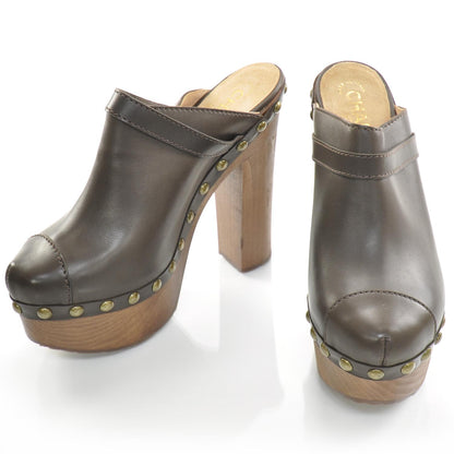 Chanel Leather Studded Clogs 38 Brown 1 of 9