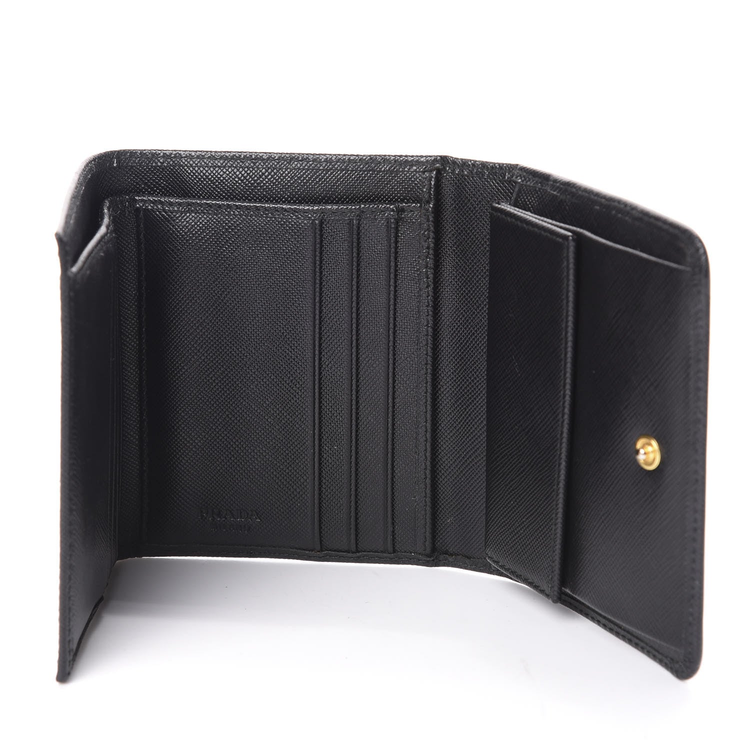 Prada Saffiano Metal Tri-Fold Wallet Black 5 of 6