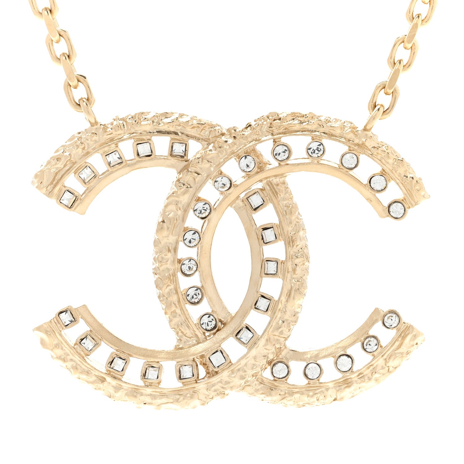 Chanel Crystal Textured CC Necklace Gold 4 of 7