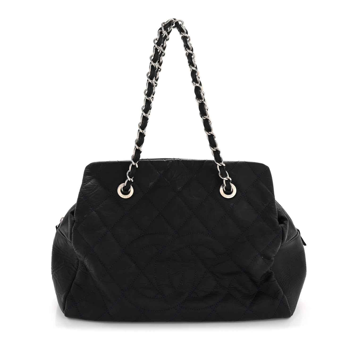 Crinkled Calfskin Grand Timeless Shopping Tote GTT Dark Blue