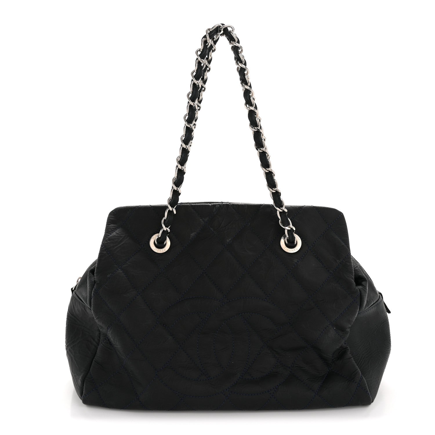 Chanel Crinkled Calfskin Grand Timeless Shopping Tote GTT Dark Blue 1 of 12