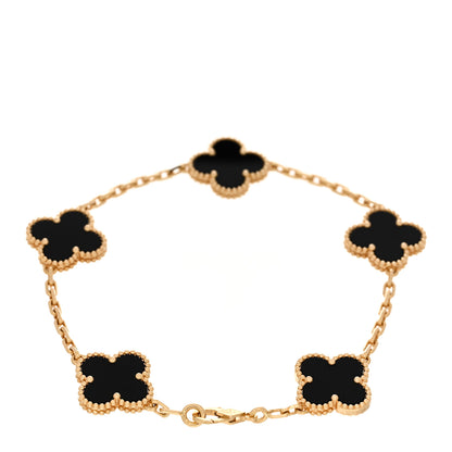 Van Cleef & Arpels 18K Yellow Gold Black Onyx 5 Motifs Vintage Alhambra Bracelet 2 of 4