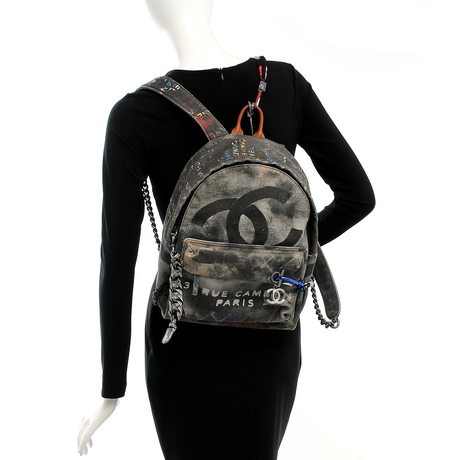 Chanel Graffiti Printed Canvas Medium Backpack Black 2 of 10