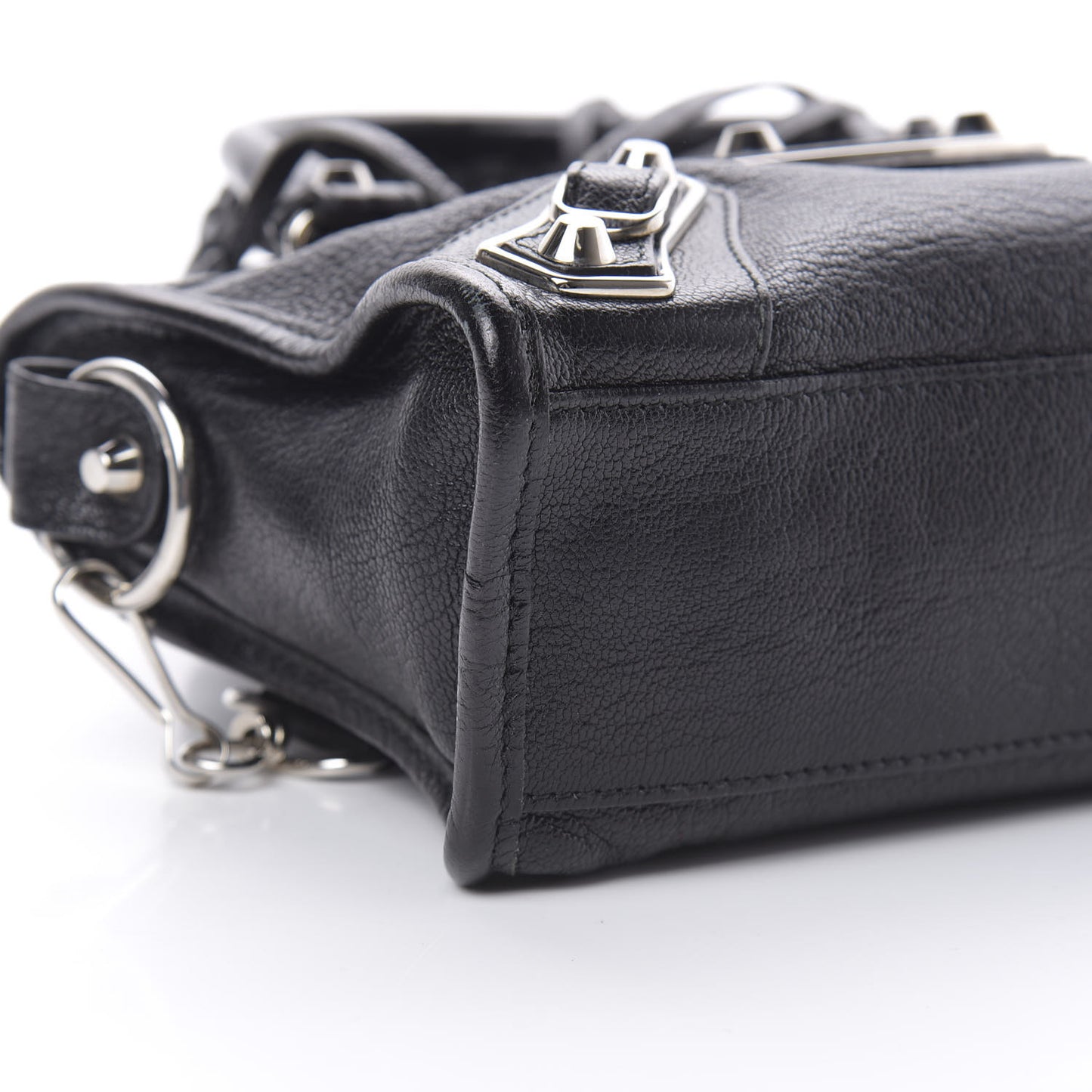 Chevre Silver Metallic Edge Hardware Mini City Black