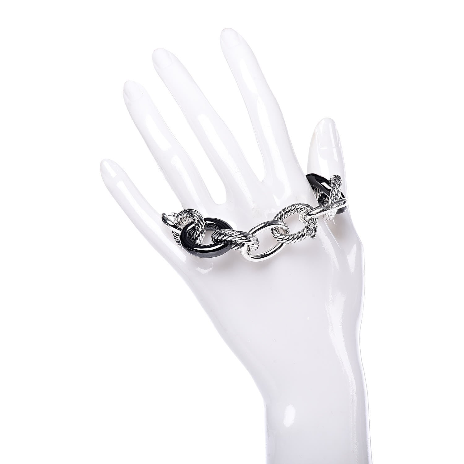 David Yurman Sterling Silver Black Ceramic 17mm Extra Large Oval Link Bracelet 2 of 5