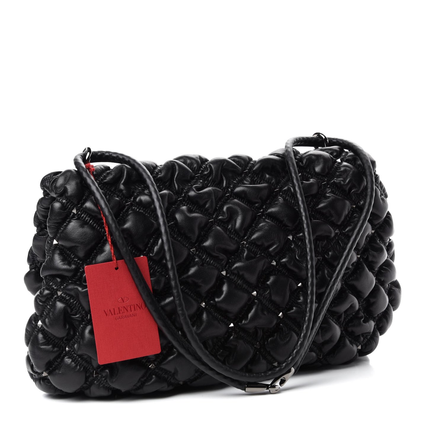 Nappa Large Spikeme Shoulder Bag Black