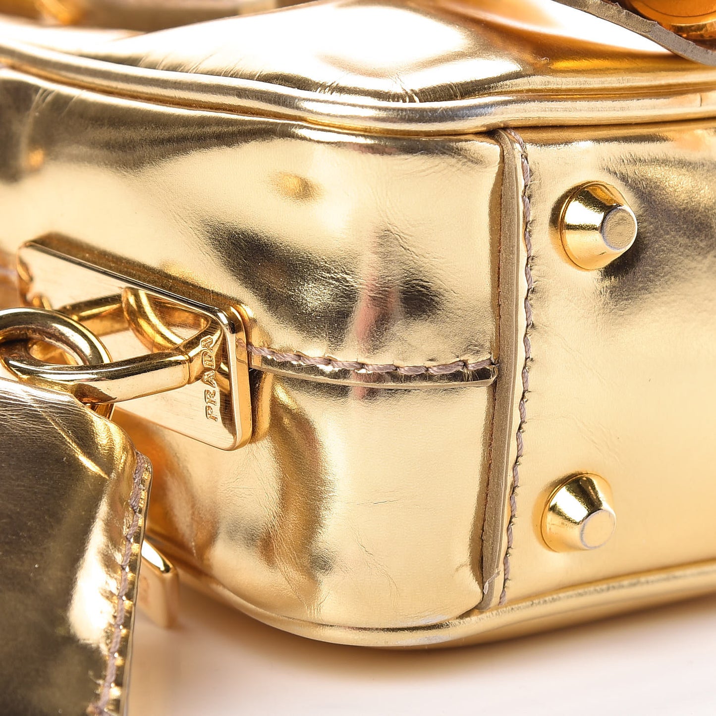Metallic Vitello Mini Top Handle Crossbody Bag Platino