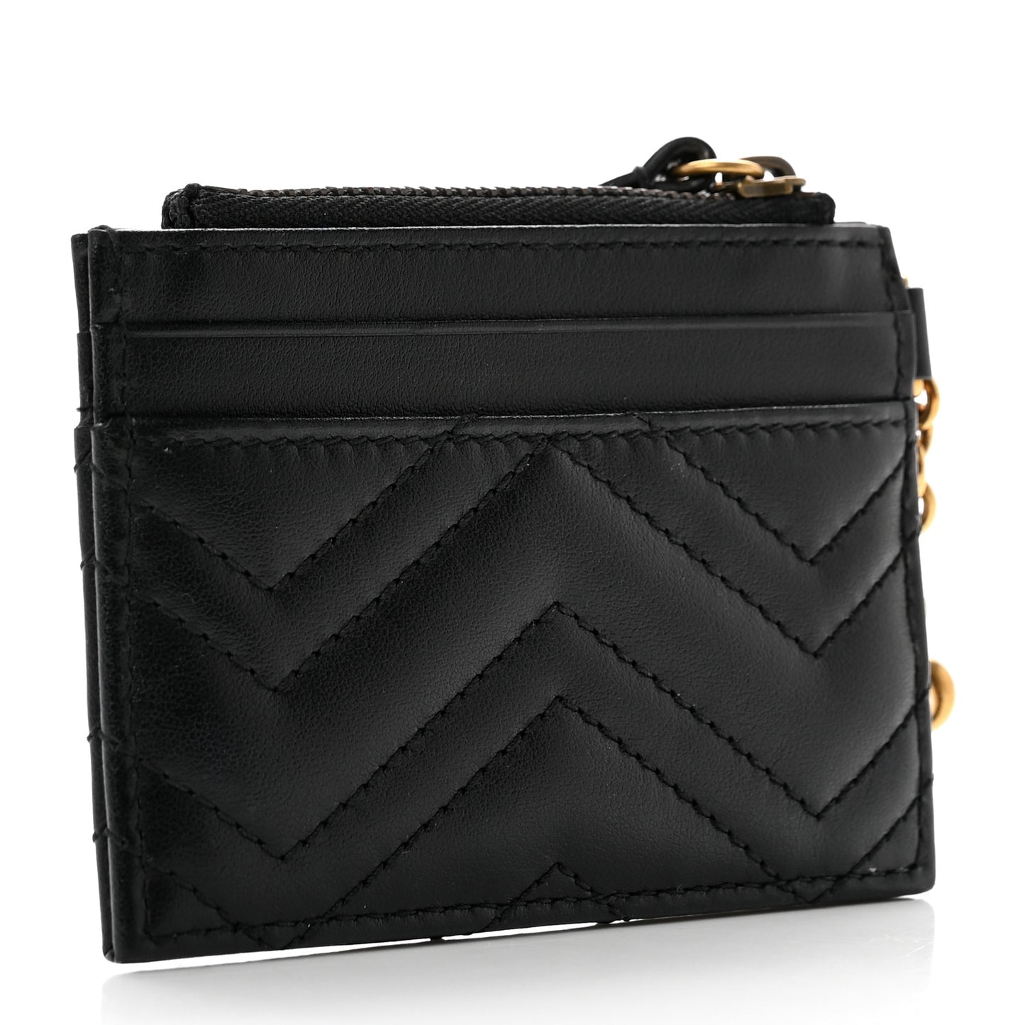 Calfskin Matelasse Chevron GG Marmont Key Case Card Holder Black