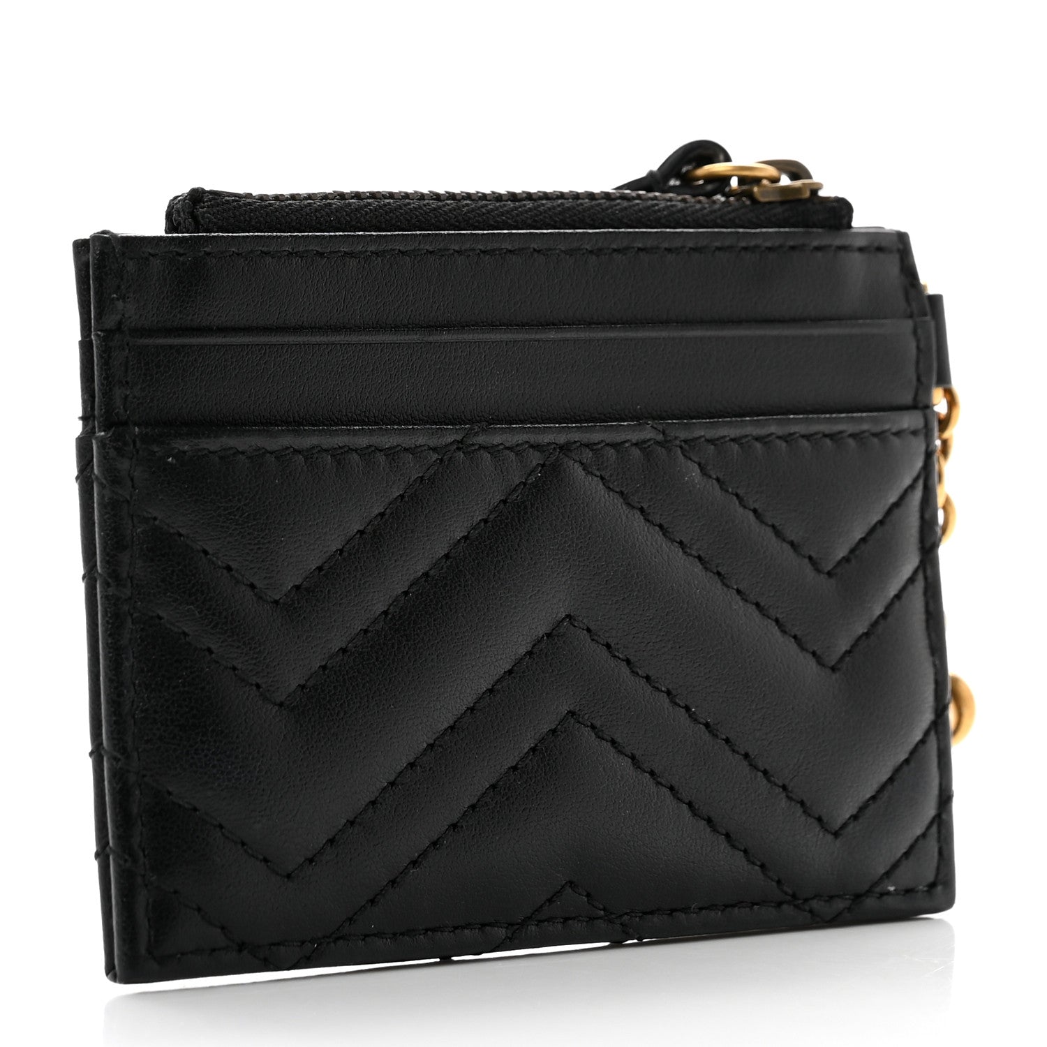 Gucci Calfskin Matelasse Chevron GG Marmont Key Case Card Holder Black 3 of 6