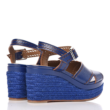 Hermes Patent Epsom Perforated Espadrille Wedge Sandals 36.5 Bleu Saphir 4 of 10