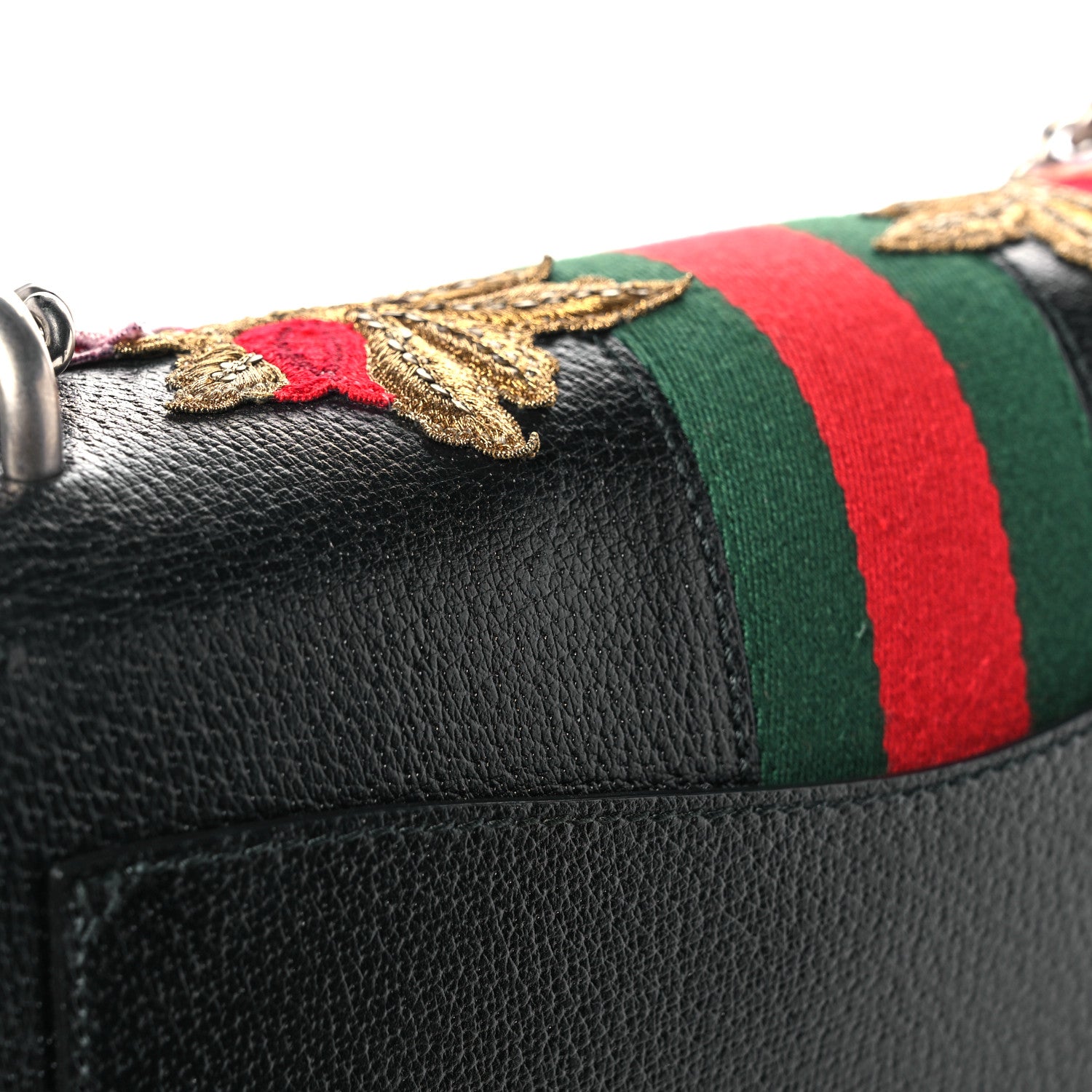 Gucci Calfskin Web Floral Embroidered Medium Dionysus Shoulder Bag Black 16 of 18