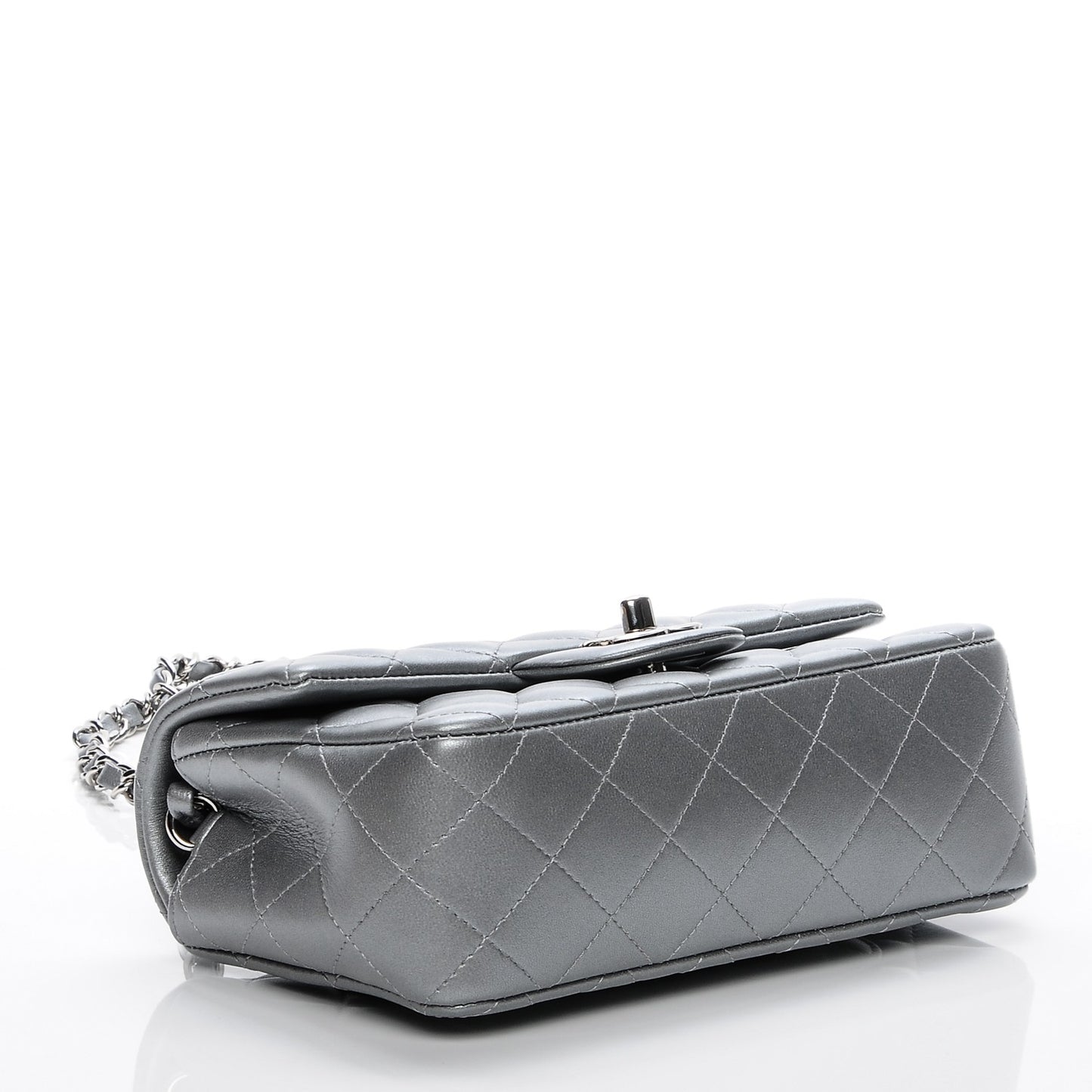Metallic Lambskin Quilted Mini Rectangular Flap Silver