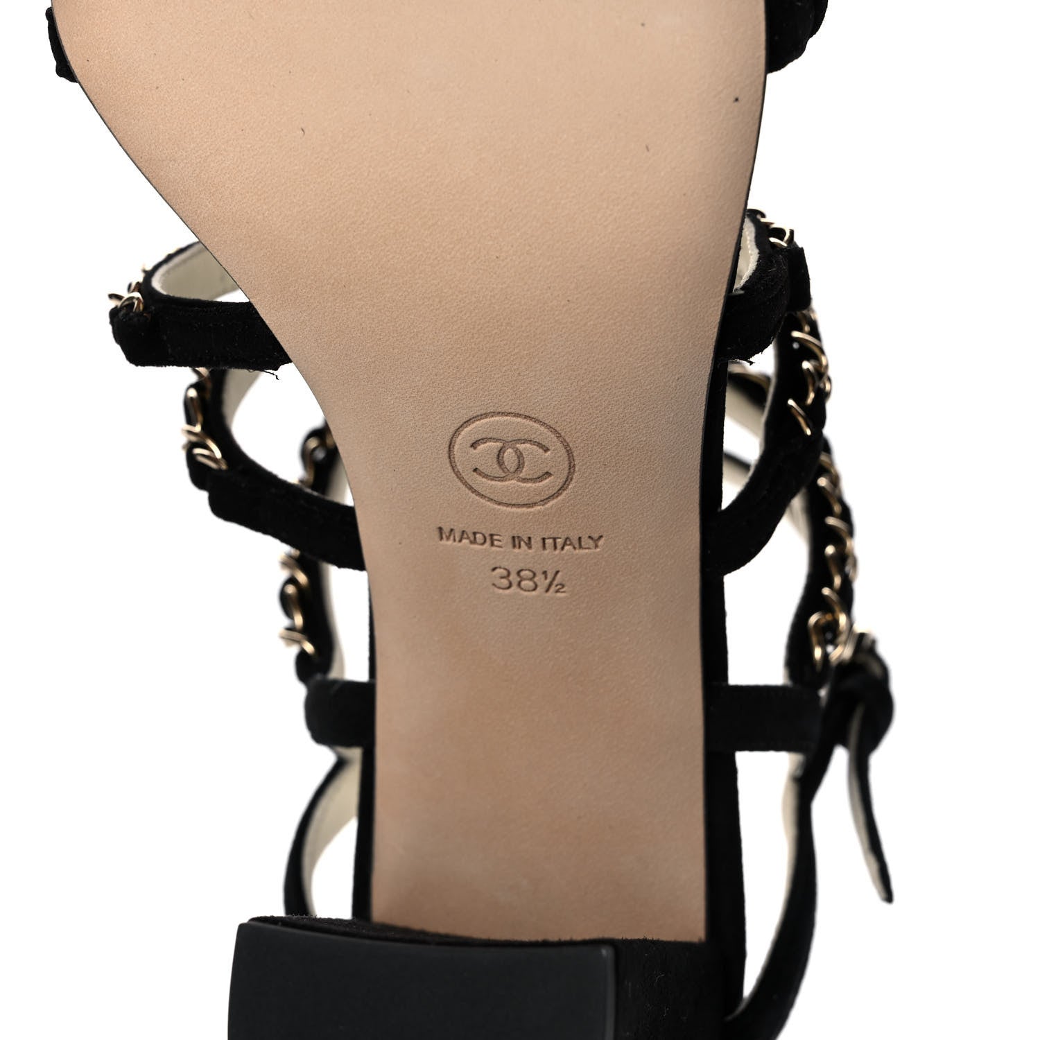 Chanel Suede Chain Sandals 38.5 Black 6 of 9