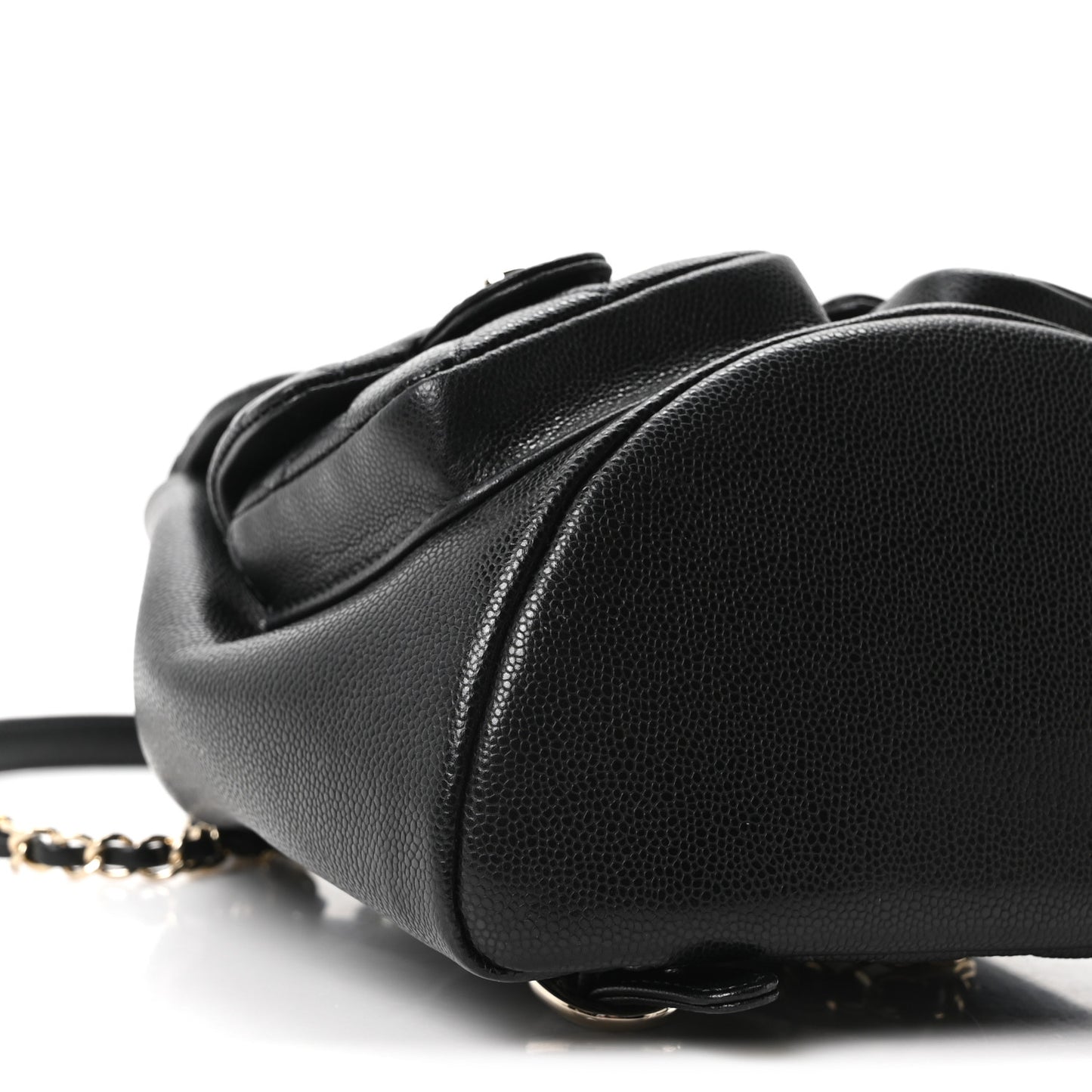 Shiny Caviar Quilted Small Duma Pockets Drawstring Backpack Black