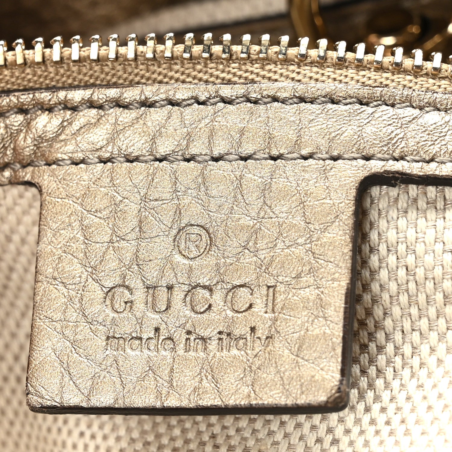 Gucci Metallic Pebbled Calfskin Medium Soho Chain Shoulder Bag Golden Beige 6 of 9