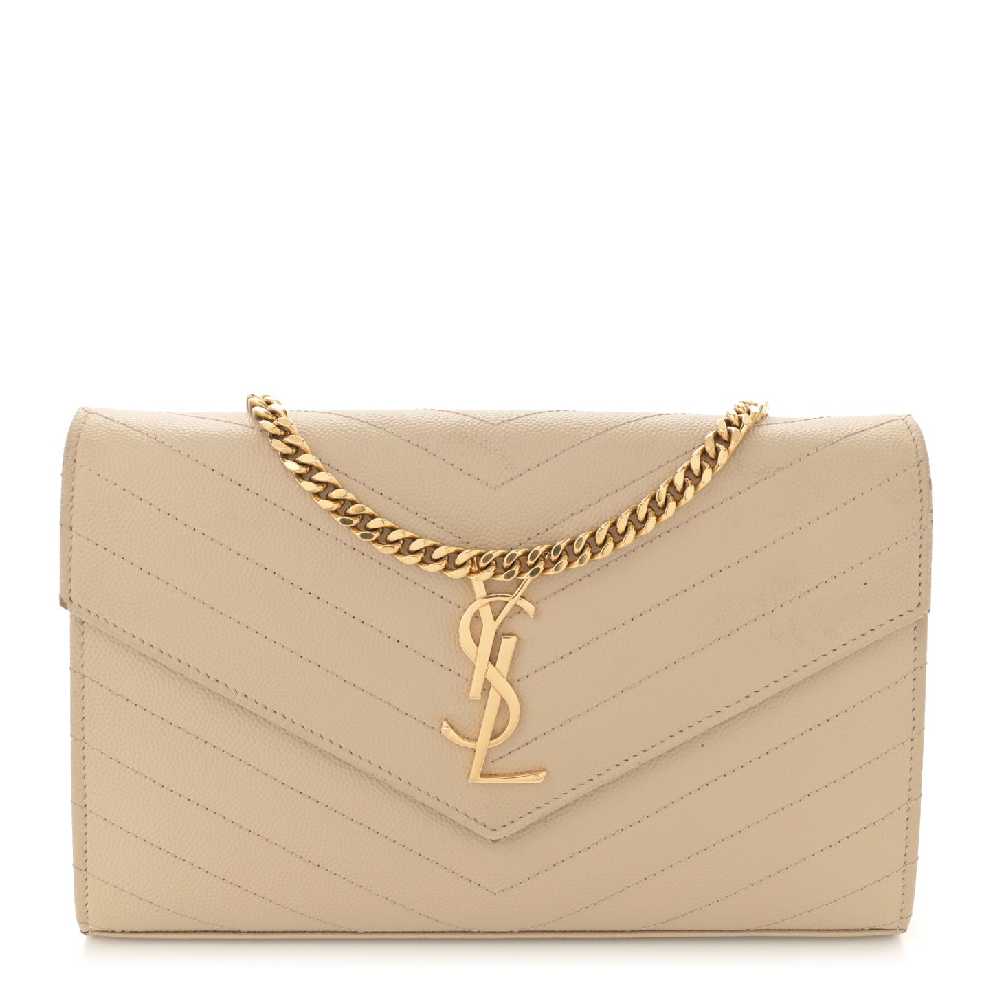 Grain De Poudre Matelasse Chevron Monogram Chain Wallet Dark Beige