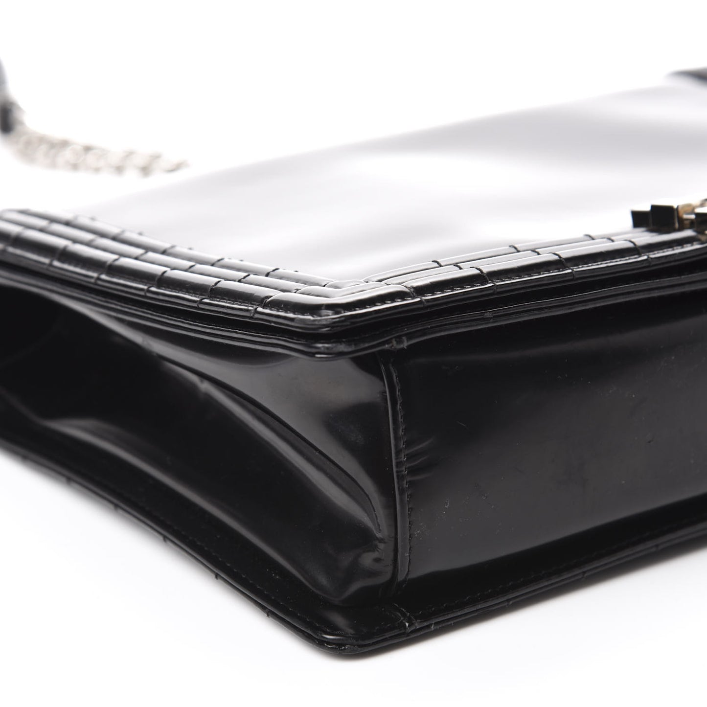 Glazed Calfskin Large Boy Flap Black