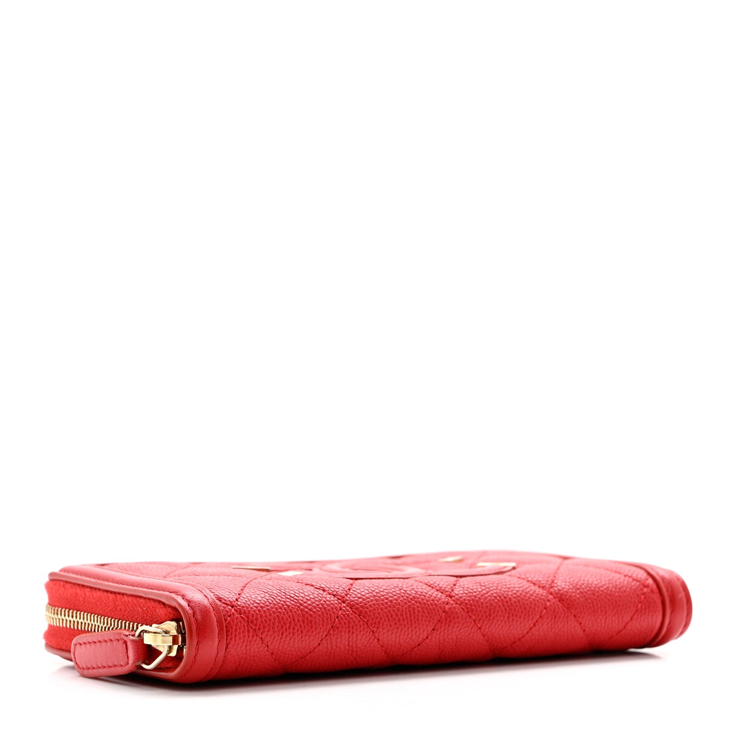 Caviar Quilted Medium Filigree Zip Around Wallet Dark Red