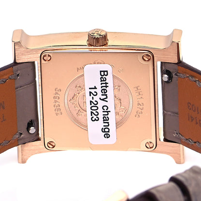Hermes 18K Rose Gold Alligator Diamond Bezel Mother of Pearl 21mm Heure H Hour Quartz Watch Etoupe 4 of 5