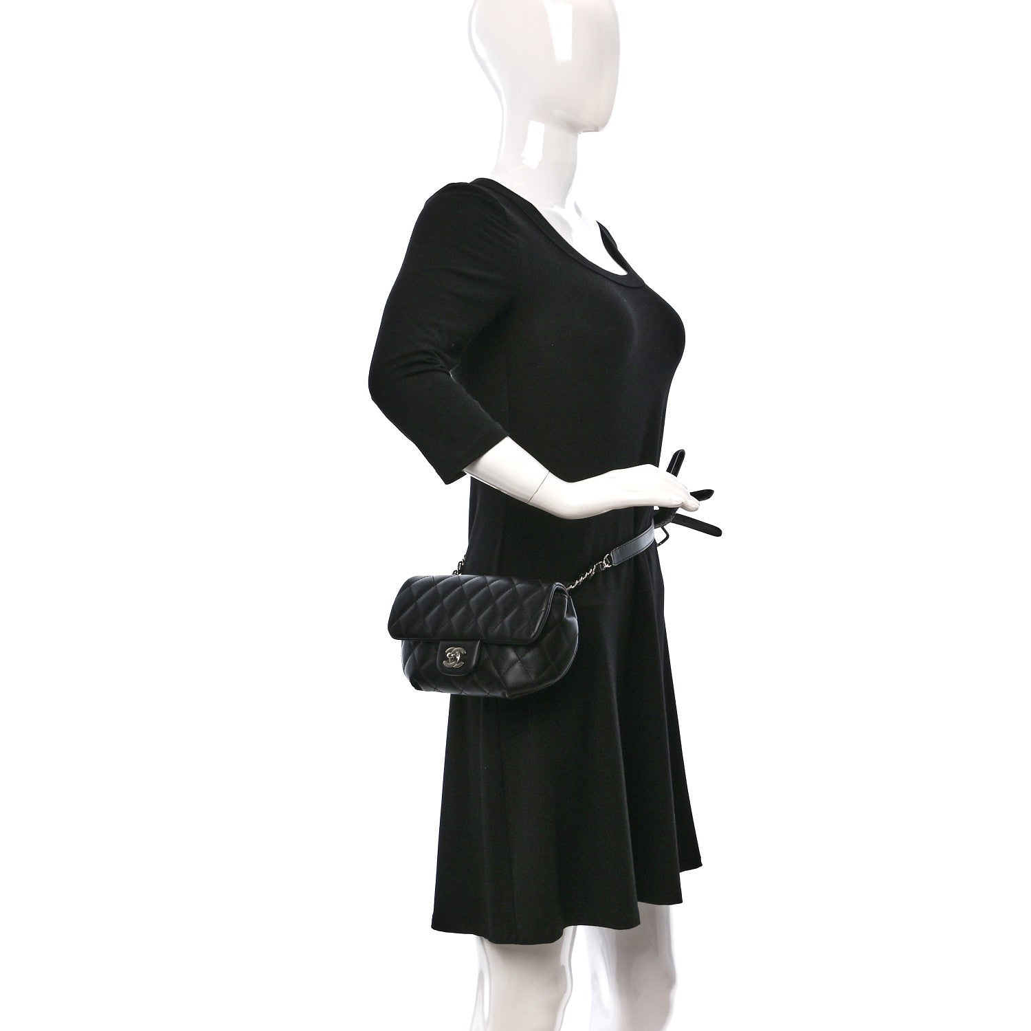 Chanel Calfskin Quilted CC Uniform Flap Belt Bag Black 2 of 9