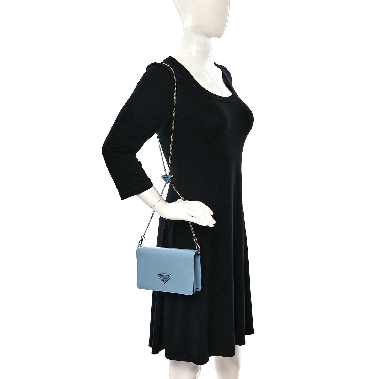 Spazzolato Flap Slide Chain Shoulder Bag Celeste