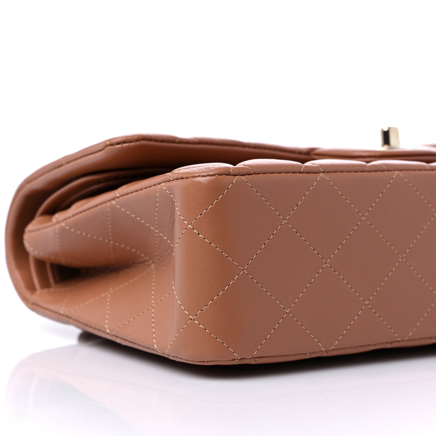 Lambskin Quilted Medium Double Flap Brown