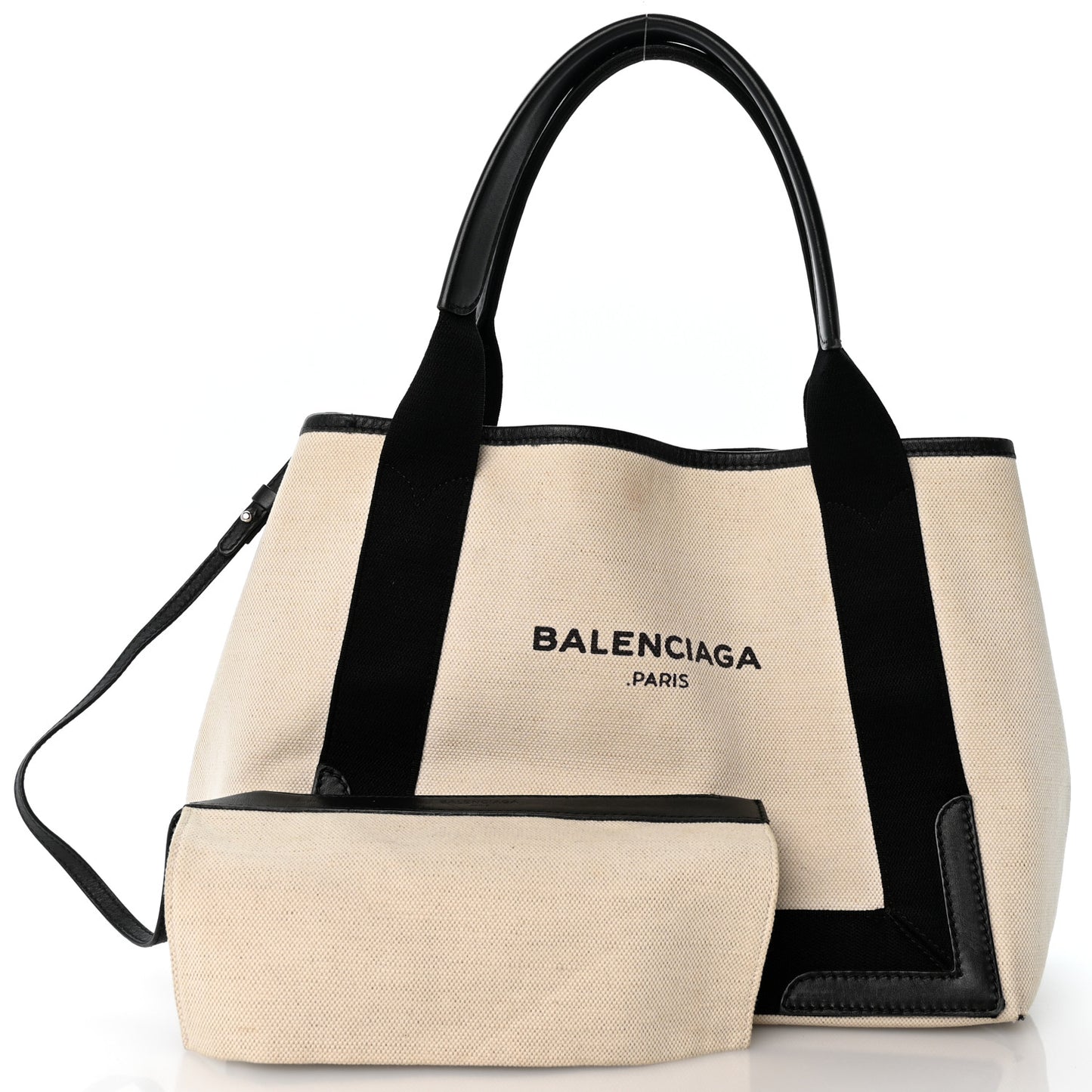 Cotton Canvas Satin Calfskin S Navy Cabas Natural Black
