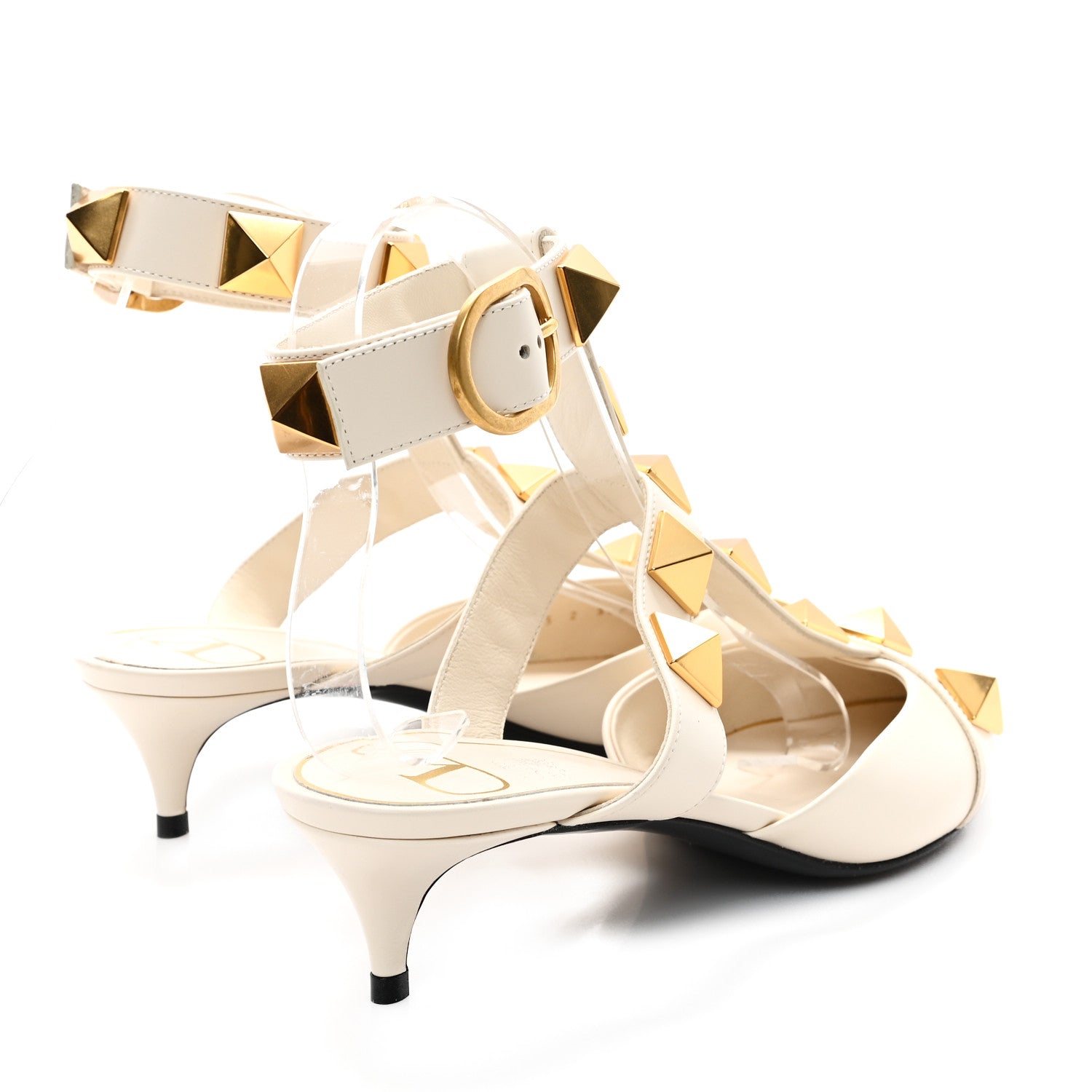 Valentino Garavani Calfskin Roman Stud Ankle Strap 40mm Pumps 38 Light Ivory 5 of 11
