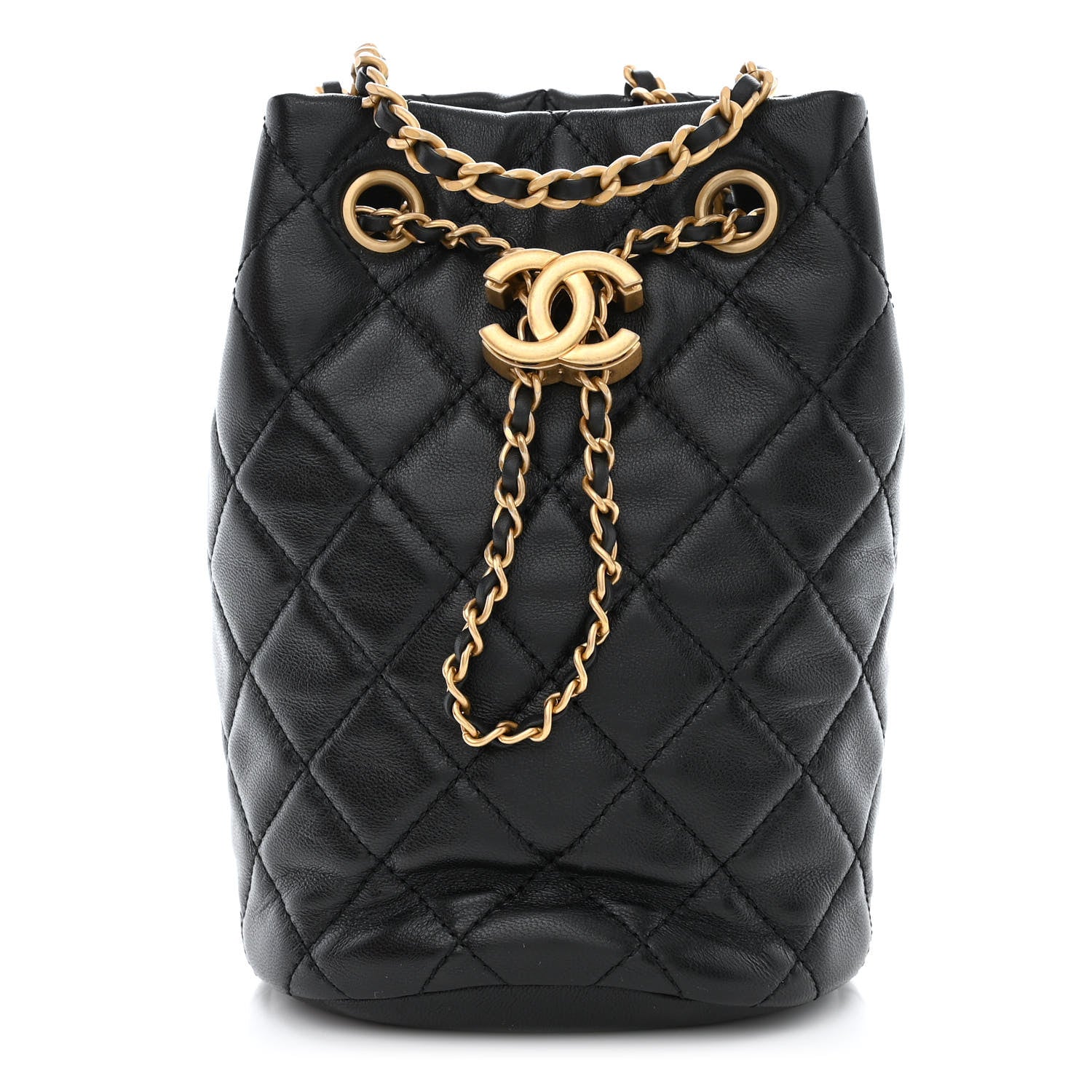 Chanel Lambskin Quilted Pearl Crush Drawstring Bag Black 1 of 11