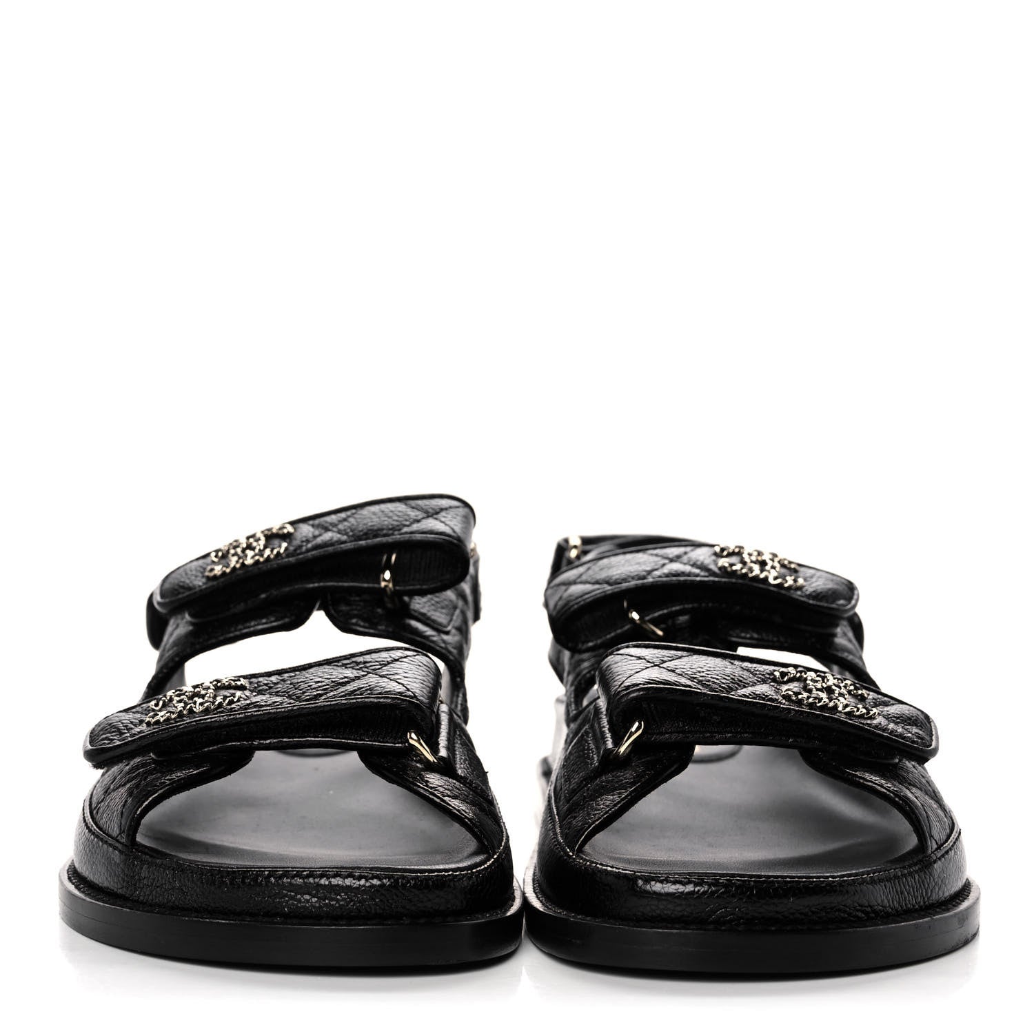 Chanel Grained Calfskin Velcro Dad Sandals 37.5 Black 2 of 10