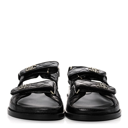 Chanel Grained Calfskin Velcro Dad Sandals 37.5 Black 2 of 10