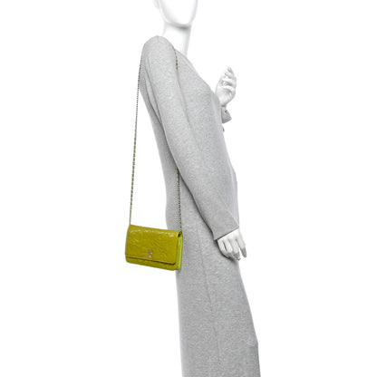 Chanel Patent Camellia Embossed Wallet on Chain WOC Green 2 of 14