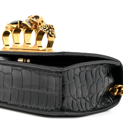 Alexander McQueen Shiny Crocodile Embossed Jeweled Satchel Black 9 of 11