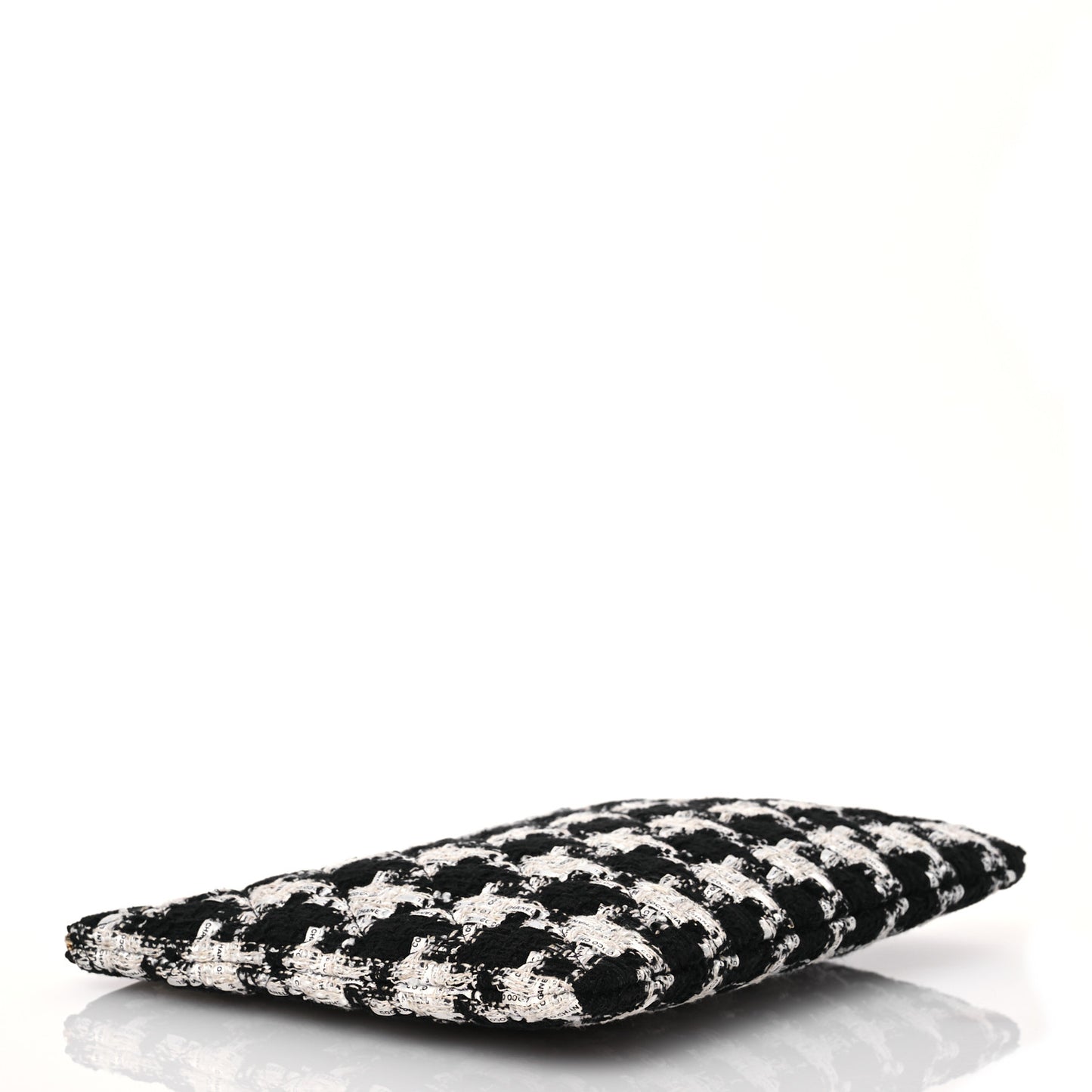 Tweed Quilted Medium Cosmetic Pouch Black Ecru White