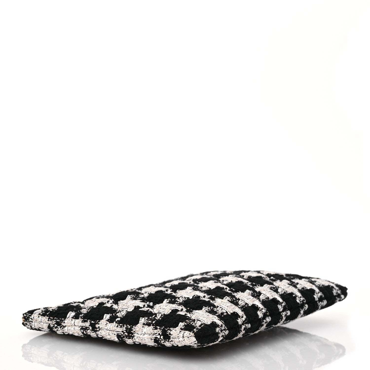 Chanel Tweed Quilted Medium Cosmetic Pouch Black Ecru White 4 of 8
