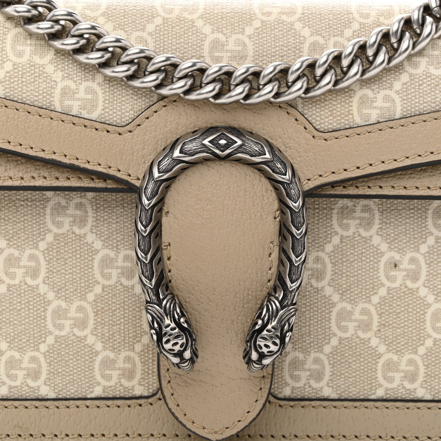 Gucci GG Supreme Monogram Textured Dollar Calfskin Small Rectangular Dionysus Shoulder Bag Beige Mystic White Oatmeal 8 of 11