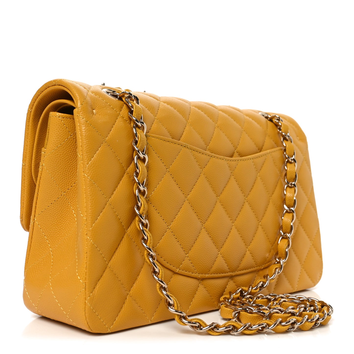 Caviar Quilted Medium Double Flap Yellow