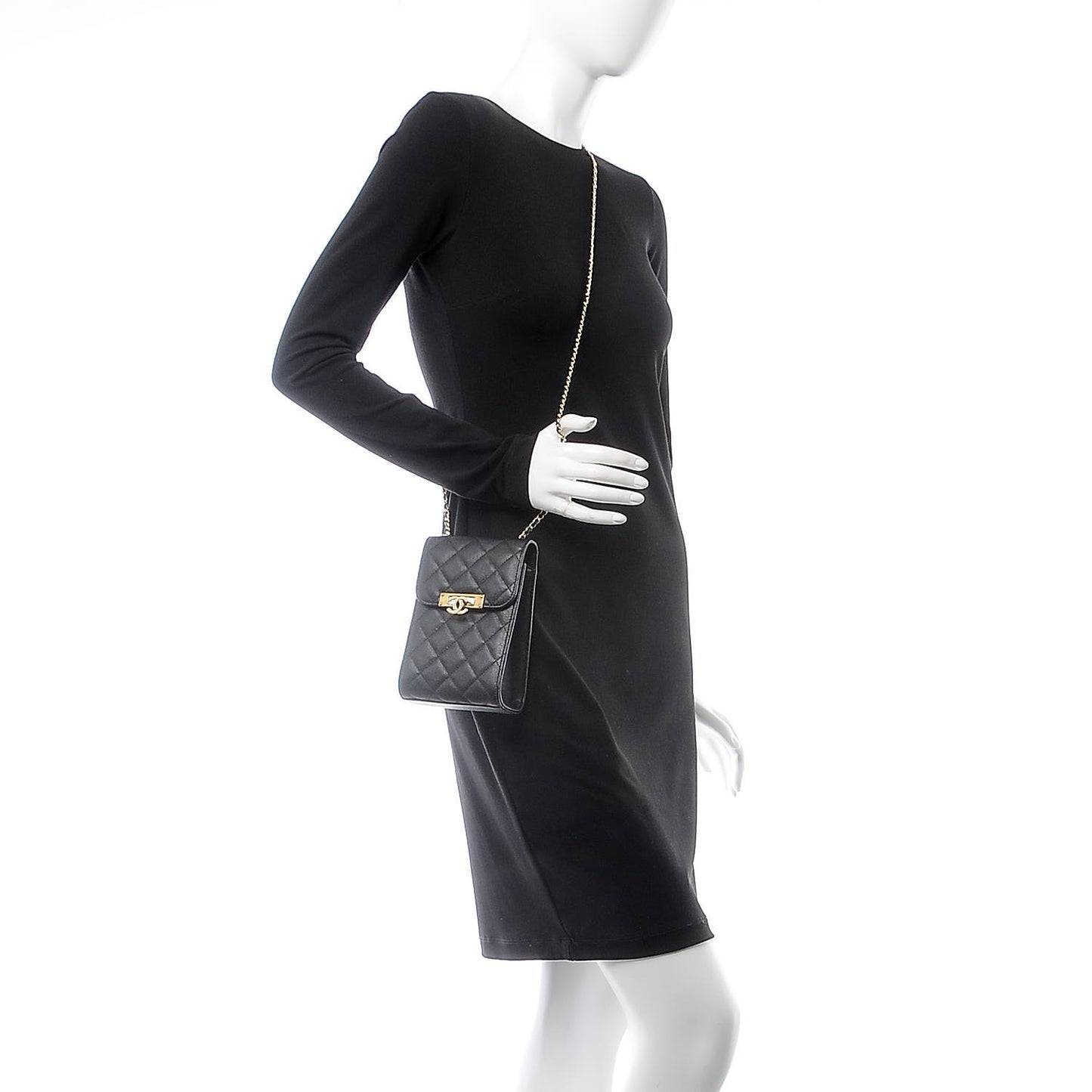 Caviar Quilted Golden Class Phone Holder Black