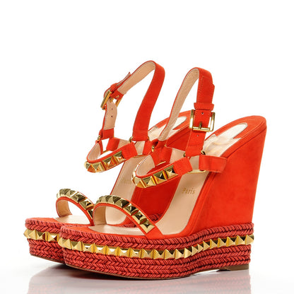 Christian Louboutin Suede Cataclou 140 Wedge Sandals 39 Capucine Gold 3 of 7