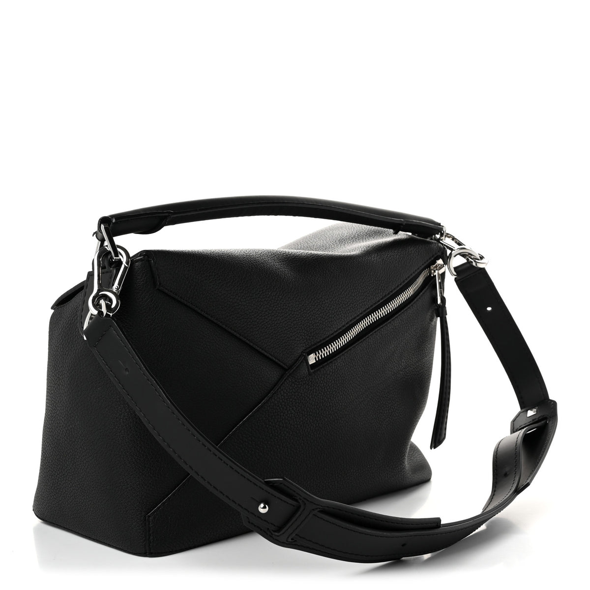 Grained Calfskin Large Puzzle Bag Black