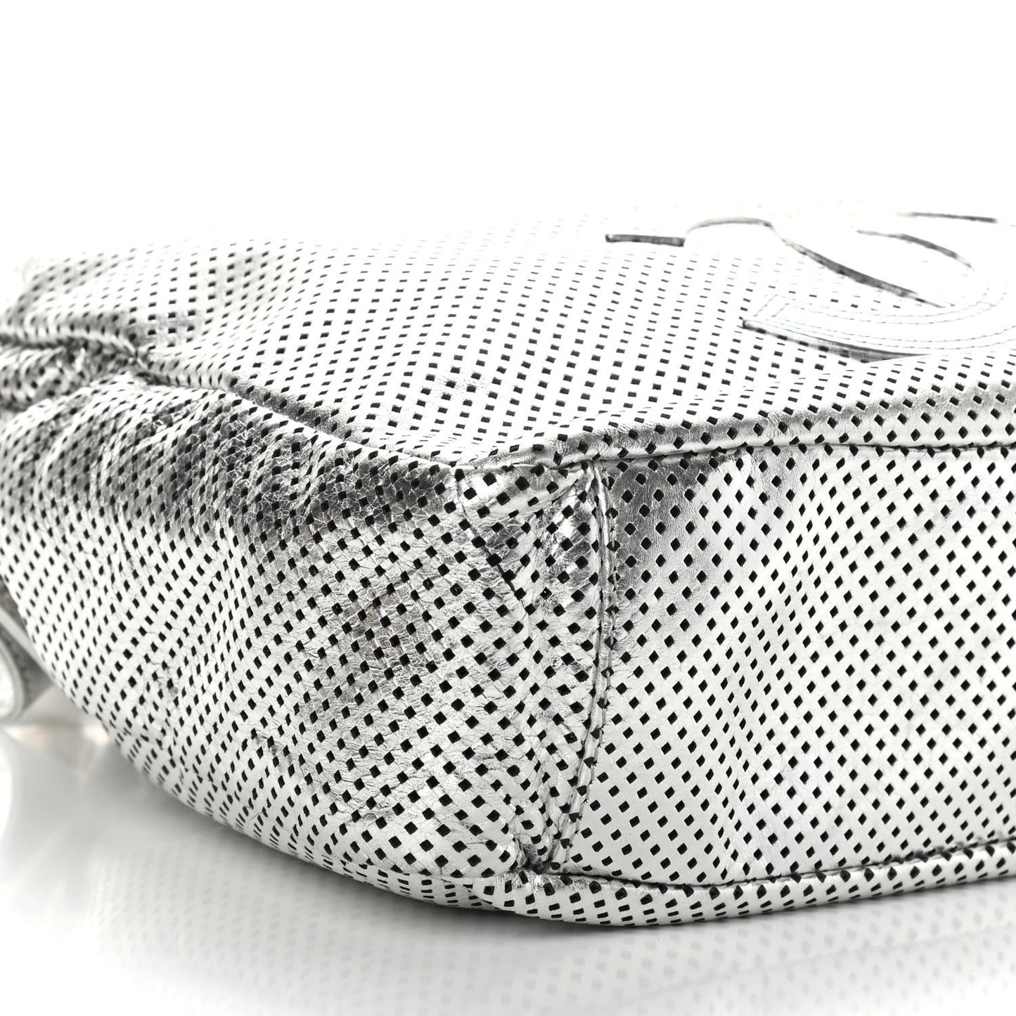 Metallic Glazed Calfskin Perforated Medium Rodeo Drive Tote Silver