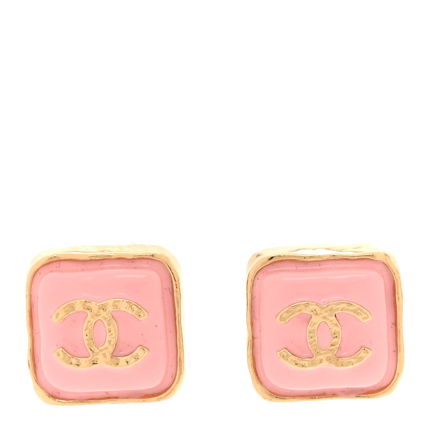 Resin CC Square Earrings Gold Pink